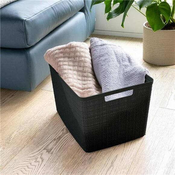 Black Plastic Storage Baskets Set of 4 Shelf Bins Closet Pantry Organizer Bins - Picture 6 of 8